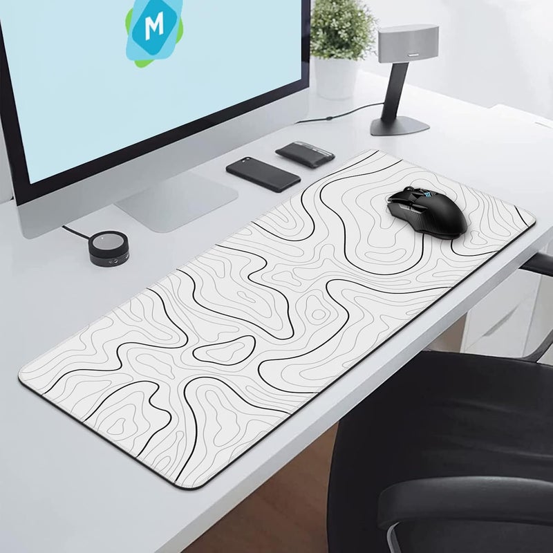 DIGSOM Mouse Pad Gaming Mousepad 31.5 x 11.8 in Large Mouse Pad for Keyboard and Mouse with Anti-Slip Rubber Base, Keyboard Pad XL Mouse Mat for Home and Office(White with Black Topographic Line) - Image 4